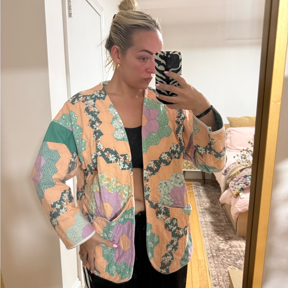 Peach Floral Patchwork Quilted Jacket - image 1